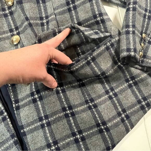 Draper James x Eloquii Gray Blue Plaid Wool Blend Blazer size 18 - Picture 10 of 11